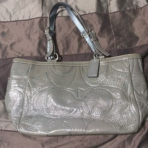 Grey with blush lining small Coach handbag